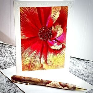 Fine art photography greeting Card red gold runuclus flower